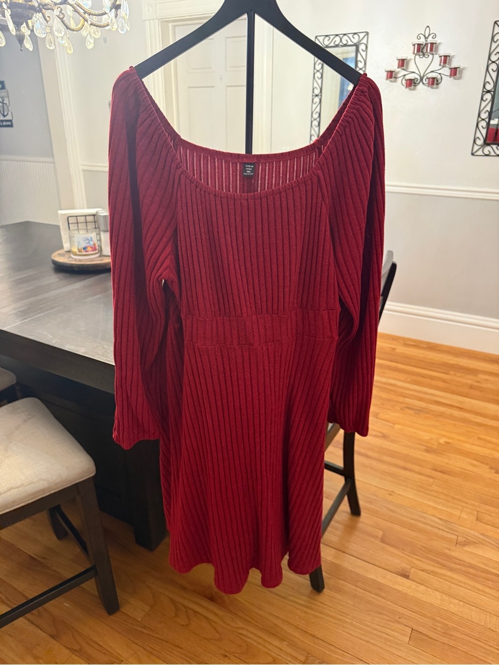 🍷 Bold & Breezy! SHEIN Curve Deep Red Ribbed Fit & Flare Dress ✨